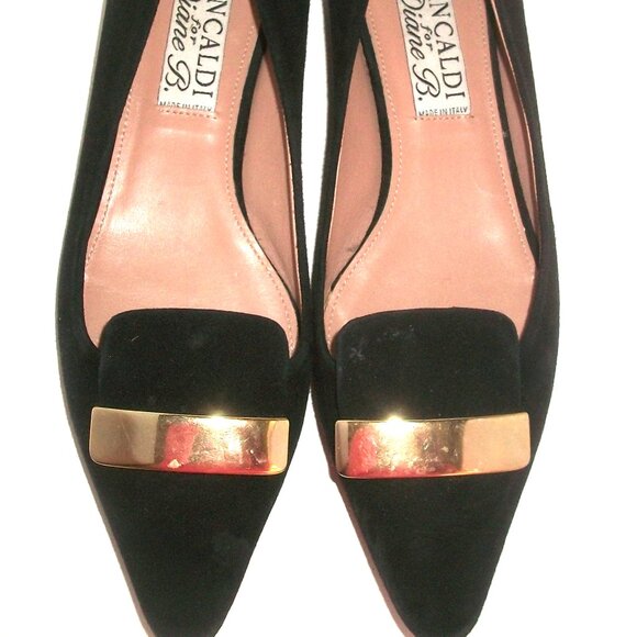 Pancaldi for Diane B Pointy Black Suede Flats with Gold Metal Detail 6.5M - Picture 3 of 10